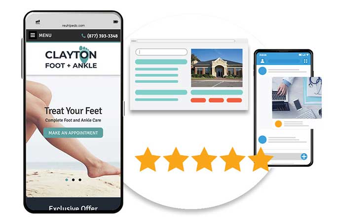 mobile podiatry marketing webpage with good reviews