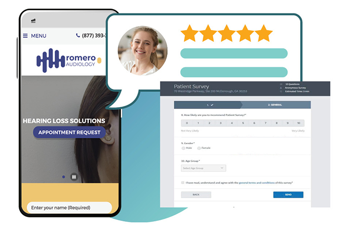 audiology marketing appointment app and survey form on mobile